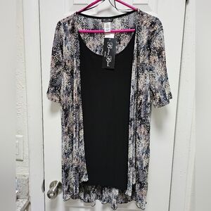 Black Top with Faux Overshirt